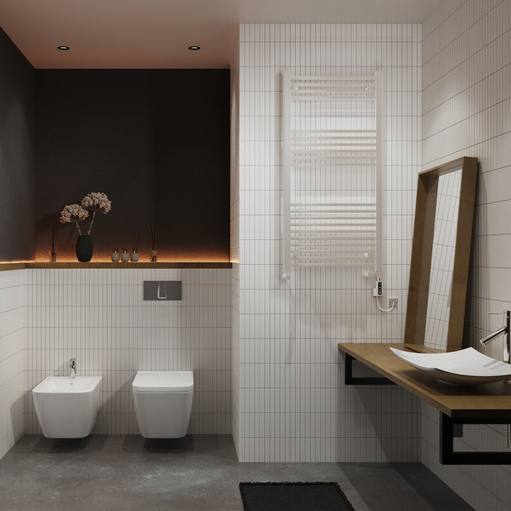 Zennor - White Dual Fuel Towel Rail H1200mm x W600mm Thermostatic WIFI - Straight