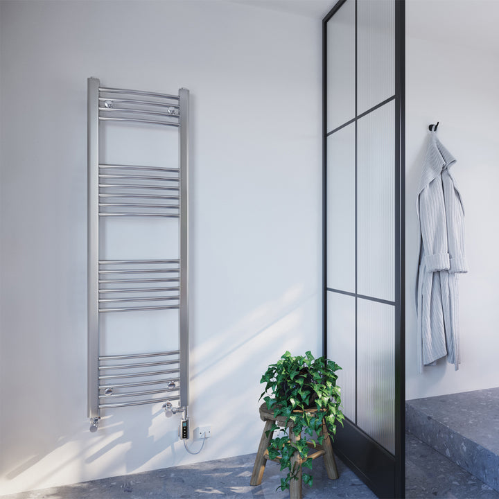 Zennor - Chrome Dual Fuel Towel Rail H1400mm x W400mm Thermostatic WIFI - Curved
