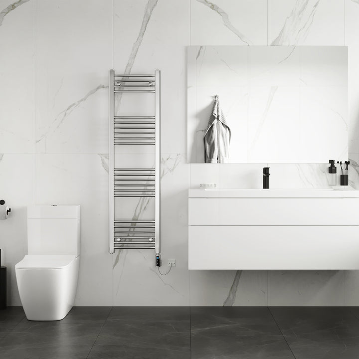 Zennor - Chrome Electric Towel Rail H1400mm x W400mm Curved 300w Thermostatic WIFI