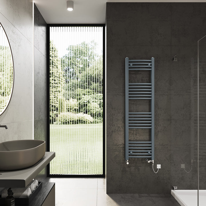 Zennor - Anthracite Dual Fuel Towel Rail H1400mm x W400mm Standard - Curved