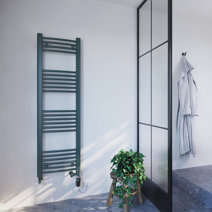 Zennor - Anthracite Dual Fuel Towel Rail H1400mm x W400mm Thermostatic WIFI - Curved