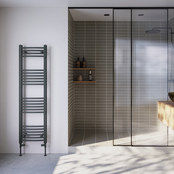 Zennor - Anthracite Heated Towel Rail - H1400mm x W400mm - Curved