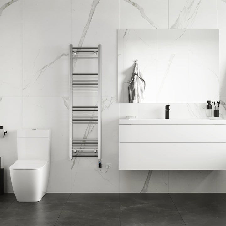 Zennor - Chrome Electric Towel Rail H1400mm x W400mm Straight 300w Thermostatic WIFI