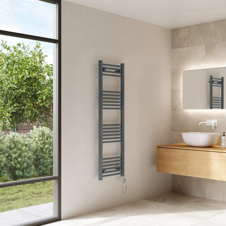 Zennor - Anthracite Electric Towel Rail H1400mm x W400mm Straight 300w Thermostatic