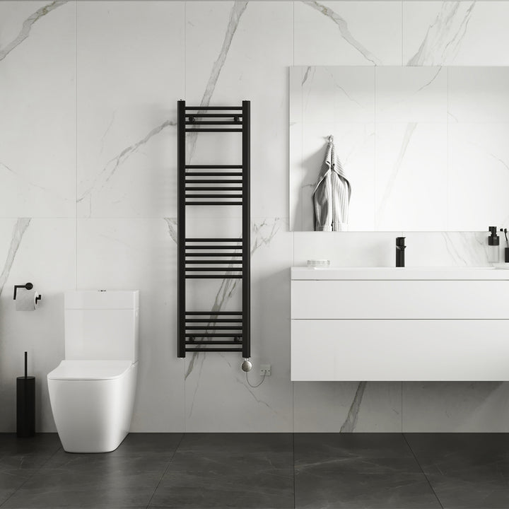 Zennor - Black Electric Towel Rail H1400mm x W400mm Straight 400w Thermostatic