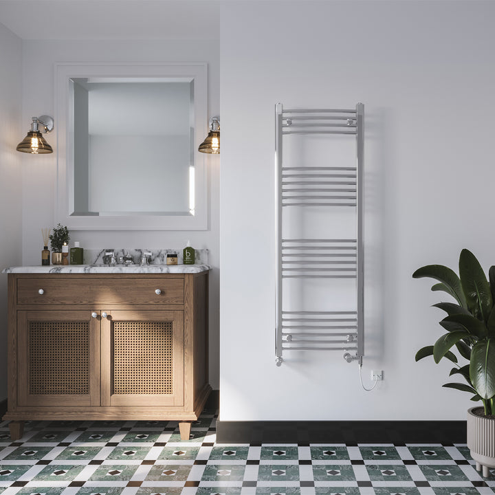 Zennor - Chrome Dual Fuel Towel Rail H1400mm x W500mm Standard - Curved