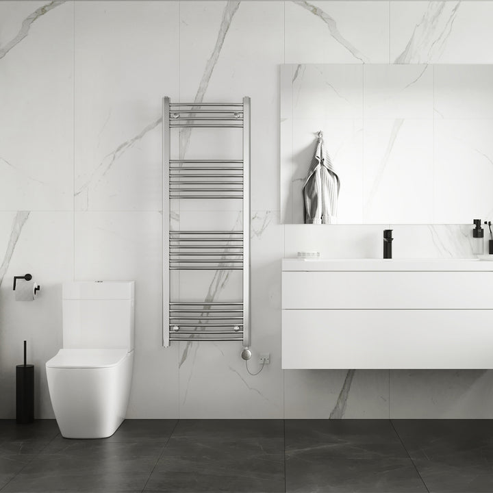 Zennor - Chrome Electric Towel Rail H1400mm x W500mm Curved 300w Thermostatic