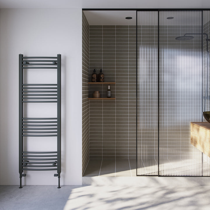 Zennor - Anthracite Heated Towel Rail - H1400mm x W500mm - Curved