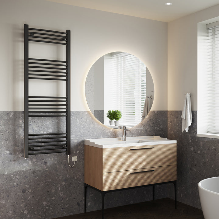 Zennor - Black Electric Towel Rail H1400mm x W500mm Curved 500w Standard