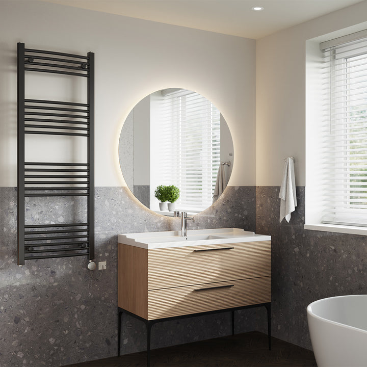 Zennor - Black Electric Towel Rail H1400mm x W500mm Curved 500w Thermostatic