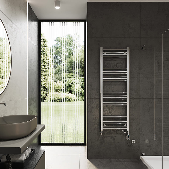 Zennor - Chrome Dual Fuel Towel Rail H1400mm x W500mm Thermostatic WIFI - Straight