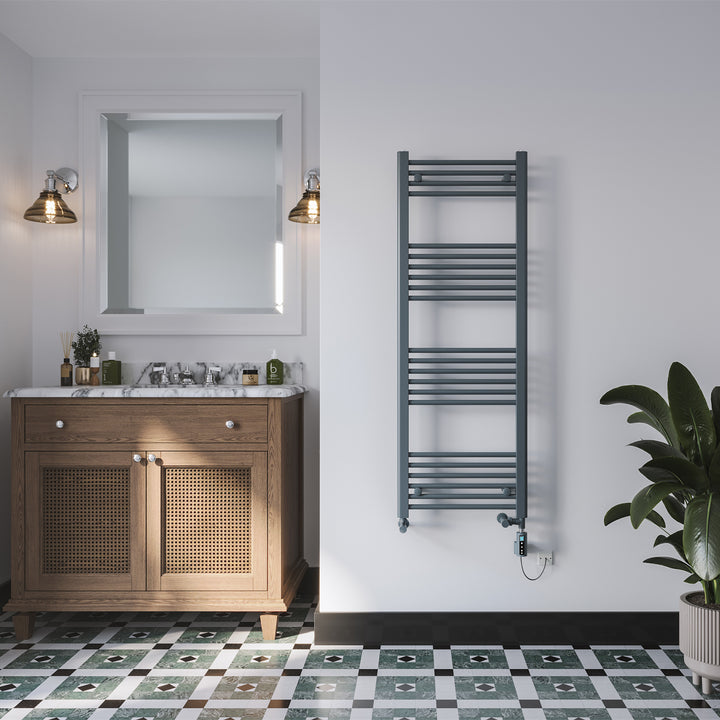 Zennor - Anthracite Dual Fuel Towel Rail H1400mm x W500mm Thermostatic WIFI - Straight