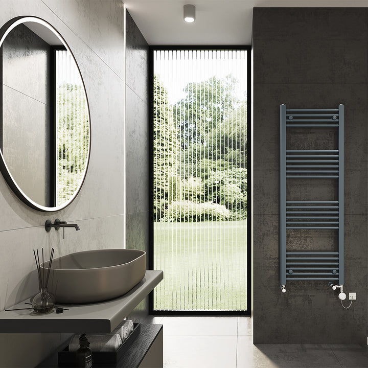 Zennor - Anthracite Dual Fuel Towel Rail H1400mm x W500mm Thermostatic - Straight