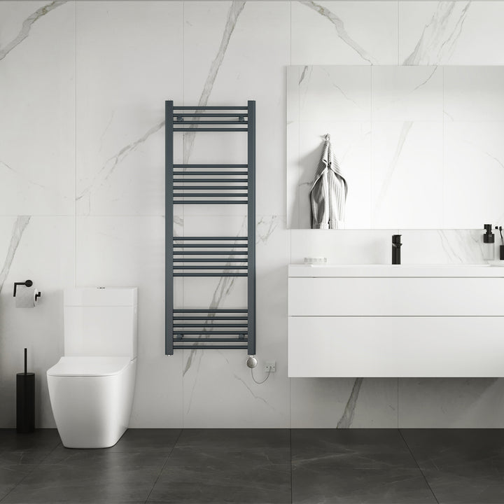 Zennor - Anthracite Electric Towel Rail H1400mm x W500mm Straight 500w Thermostatic