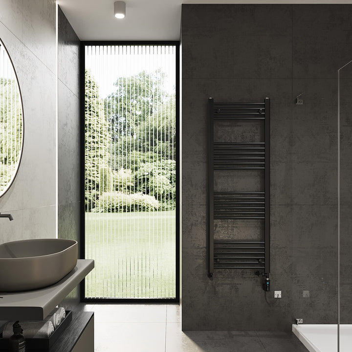 Zennor - Black Dual Fuel Towel Rail H1400mm x W500mm Thermostatic WIFI - Straight