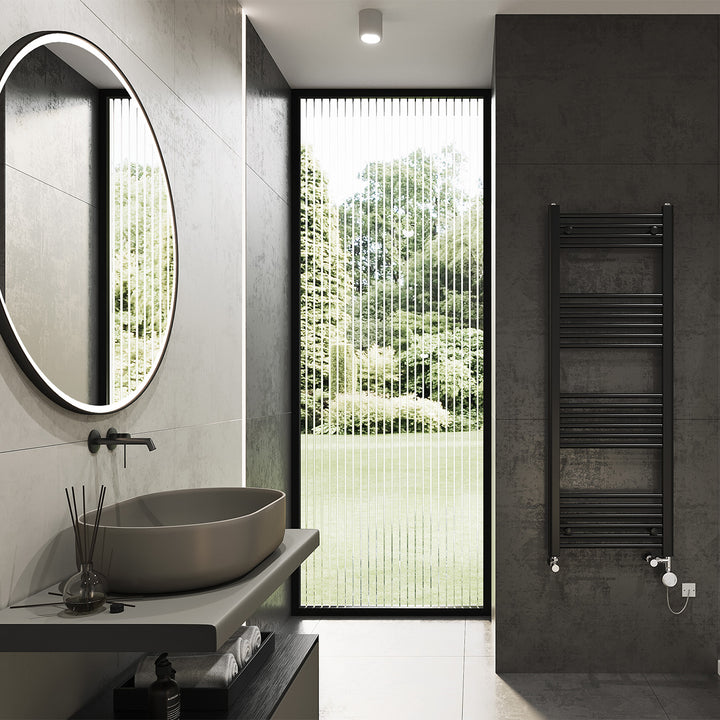 Zennor - Black Dual Fuel Towel Rail H1400mm x W500mm Thermostatic - Straight