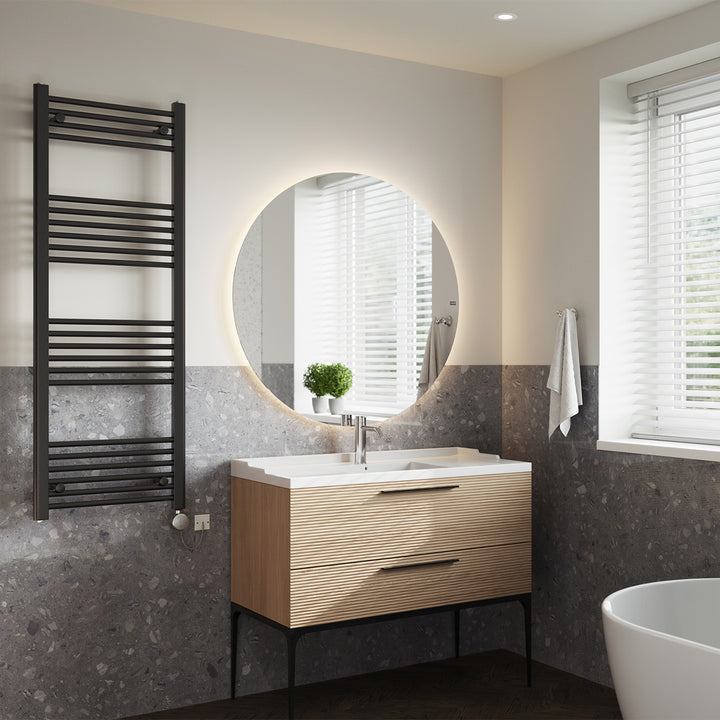 Zennor - Black Electric Towel Rail H1400mm x W500mm Straight 500w Thermostatic