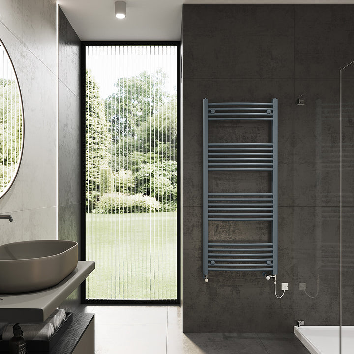 Zennor - Anthracite Dual Fuel Towel Rail H1400mm x W600mm Standard - Curved