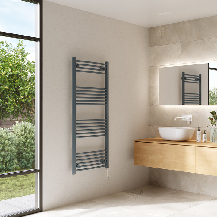Zennor - Anthracite Electric Towel Rail H1400mm x W600mm Curved 700w Standard