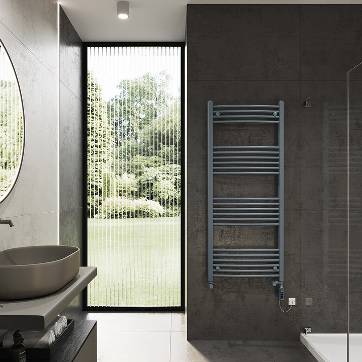 Zennor - Anthracite Dual Fuel Towel Rail H1400mm x W600mm Thermostatic WIFI - Curved