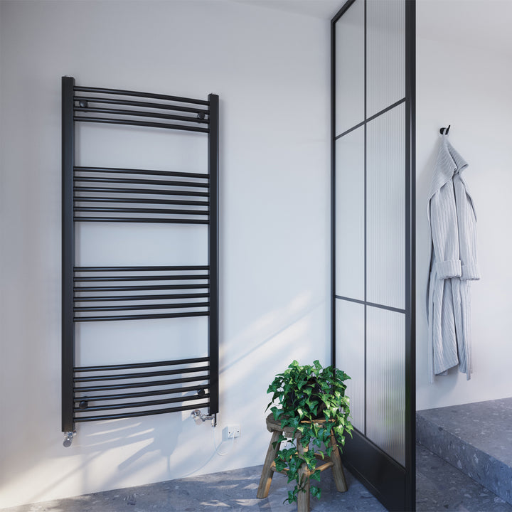 Zennor - Black Dual Fuel Towel Rail H1400mm x W600mm Standard - Curved