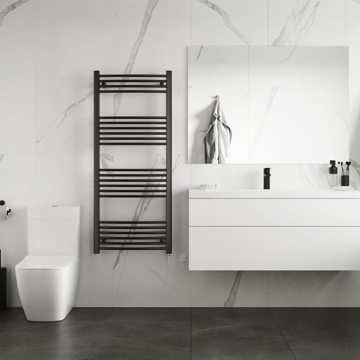 Zennor - Black Electric Towel Rail H1400mm x W600mm Curved 700w Standard