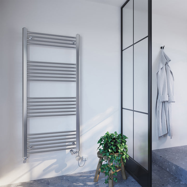 Zennor - Chrome Dual Fuel Towel Rail H1400mm x W600mm Thermostatic - Straight