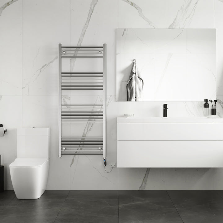 Zennor - Chrome Electric Towel Rail H1400mm x W600mm Straight 300w Thermostatic WIFI