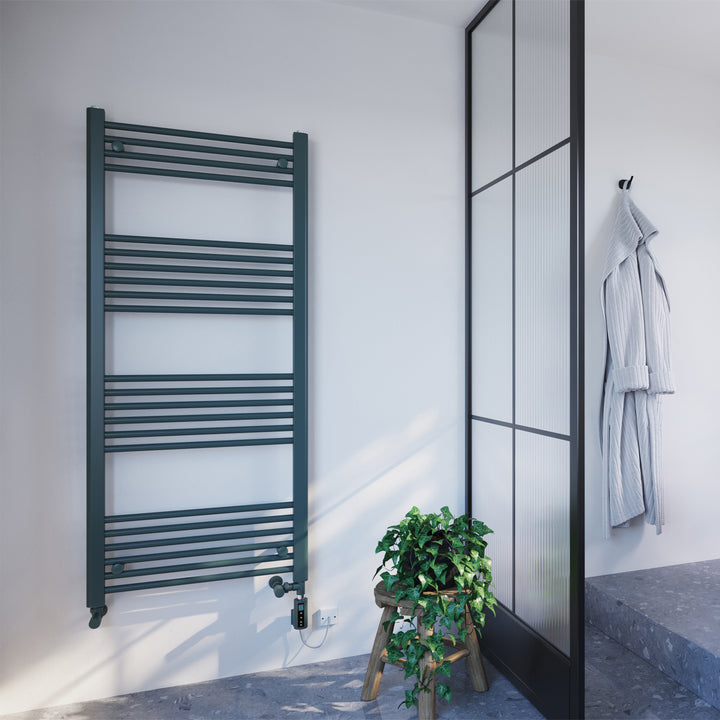 Zennor - Anthracite Dual Fuel Towel Rail H1400mm x W600mm Thermostatic WIFI - Straight