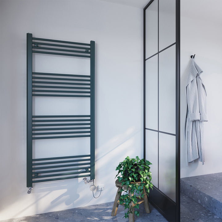 Zennor - Anthracite Dual Fuel Towel Rail H1400mm x W600mm Thermostatic - Straight