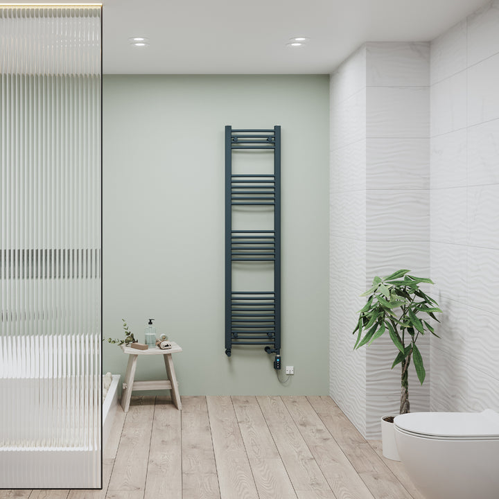 Zennor - Anthracite Dual Fuel Towel Rail H1600mm x W400mm Thermostatic WIFI - Curved
