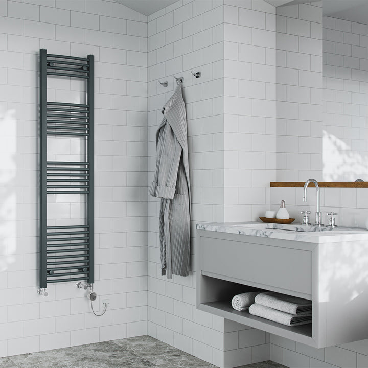 Zennor - Anthracite Dual Fuel Towel Rail H1600mm x W400mm Thermostatic - Curved