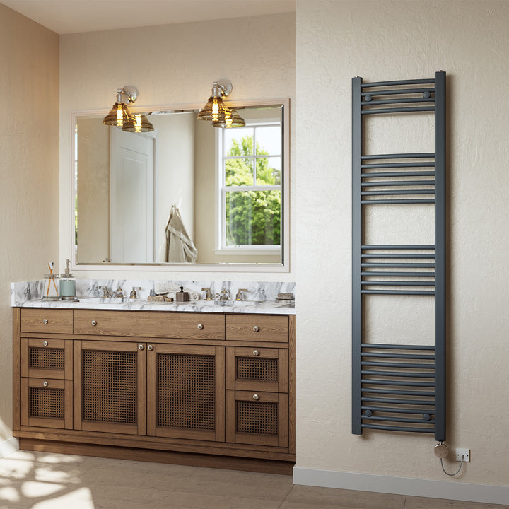 Zennor - Anthracite Electric Towel Rail H1600mm x W400mm Curved 500w Thermostatic