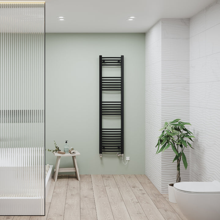 Zennor - Black Dual Fuel Towel Rail H1600mm x W400mm Standard - Curved