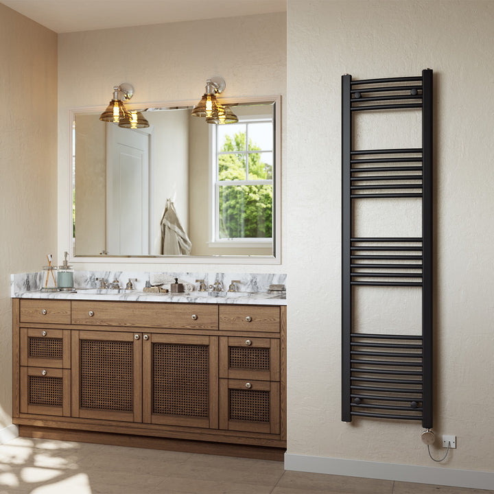 Zennor - Black Electric Towel Rail H1600mm x W400mm Curved 500w Thermostatic