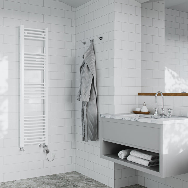 Zennor - White Dual Fuel Towel Rail H1600mm x W400mm Thermostatic - Curved