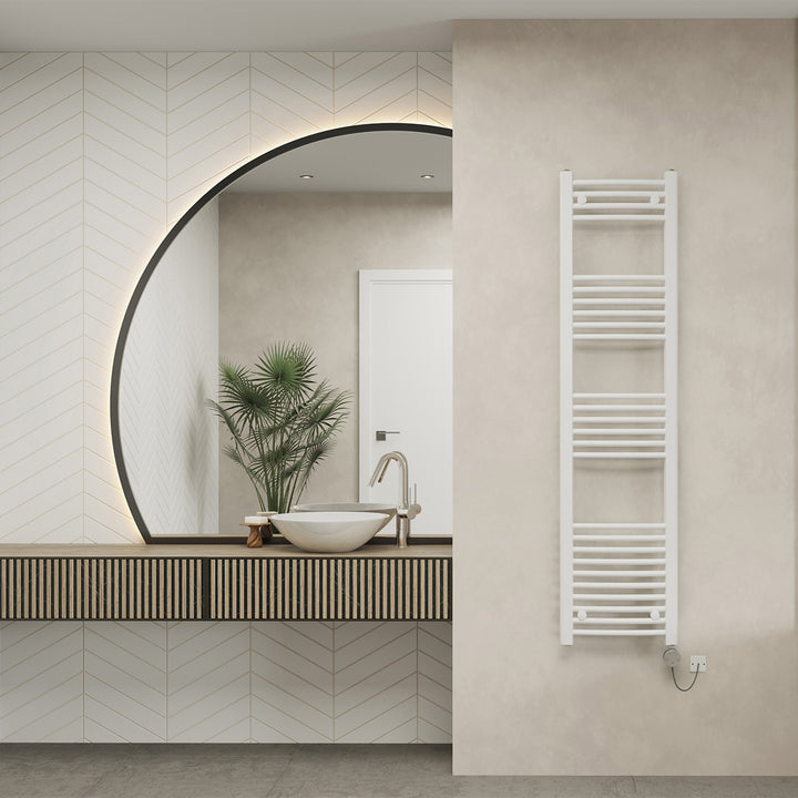 Zennor - White Electric Towel Rail H1600mm x W400mm Curved 500w Thermostatic