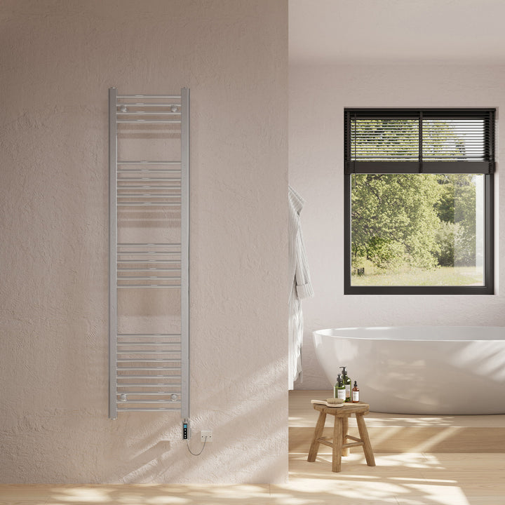 Zennor - Chrome Electric Towel Rail H1600mm x W400mm Straight 300w Thermostatic WIFI