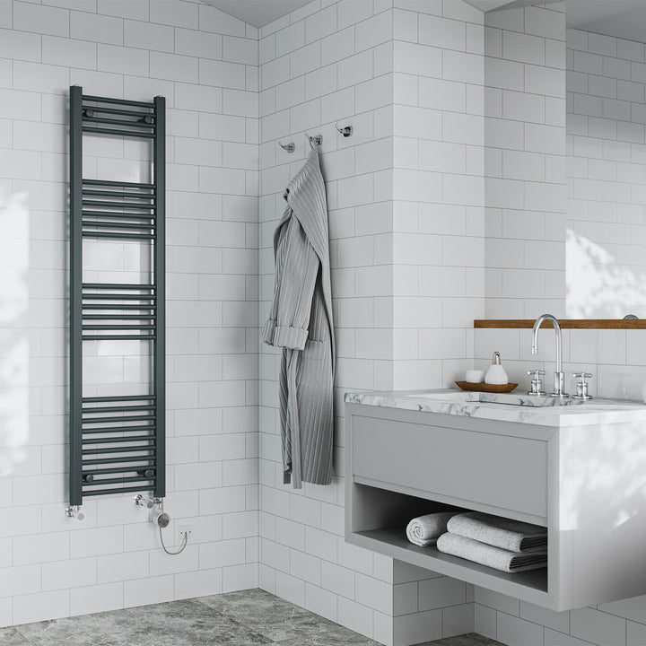 Zennor - Anthracite Dual Fuel Towel Rail H1600mm x W400mm Thermostatic - Straight