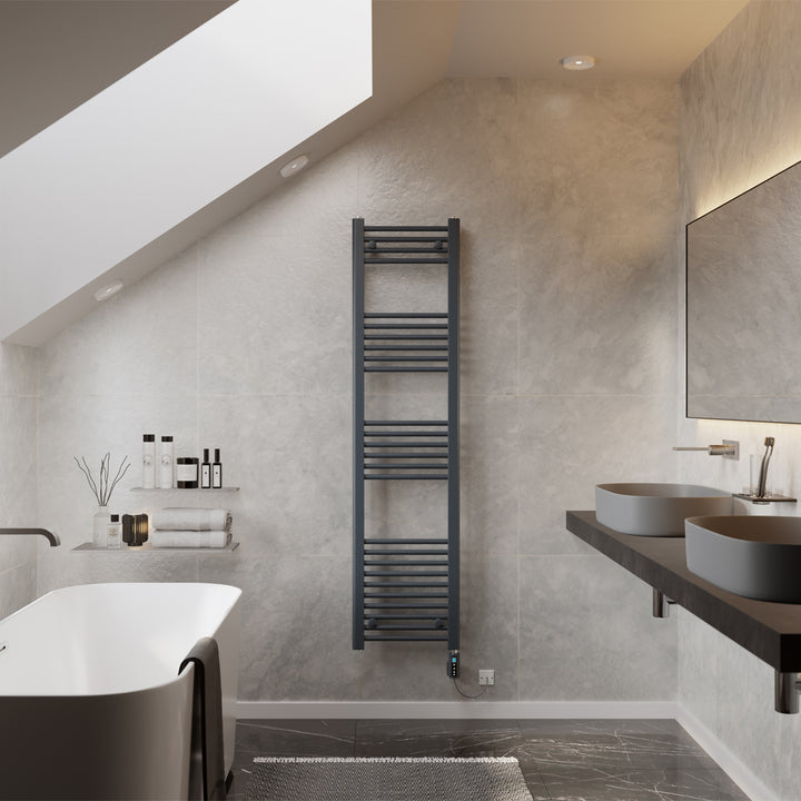 Zennor - Anthracite Electric Towel Rail H1600mm x W400mm Straight 500w Thermostatic WIFI