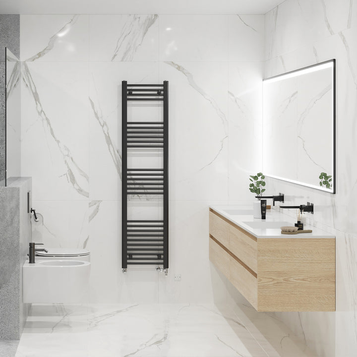 Zennor - Black Dual Fuel Towel Rail H1600mm x W400mm Standard - Straight