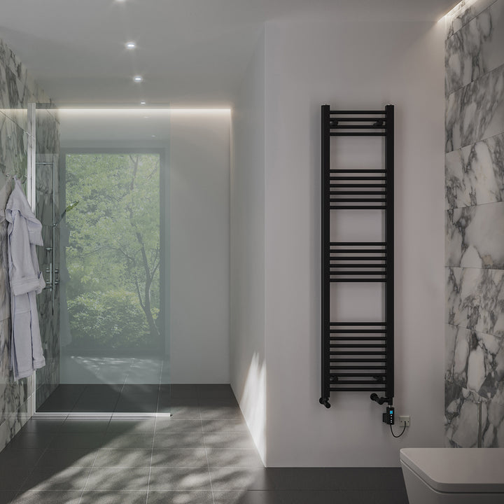 Zennor - Black Dual Fuel Towel Rail H1600mm x W400mm Thermostatic WIFI - Straight