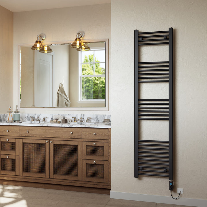 Zennor - Black Electric Towel Rail H1600mm x W400mm Straight 600w Thermostatic WIFI