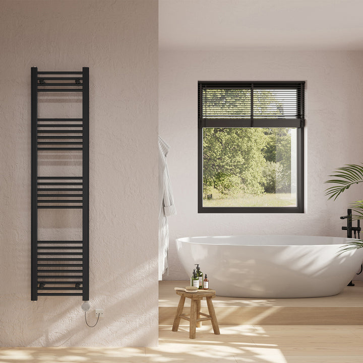 Zennor - Black Electric Towel Rail H1600mm x W400mm Straight 500w Thermostatic