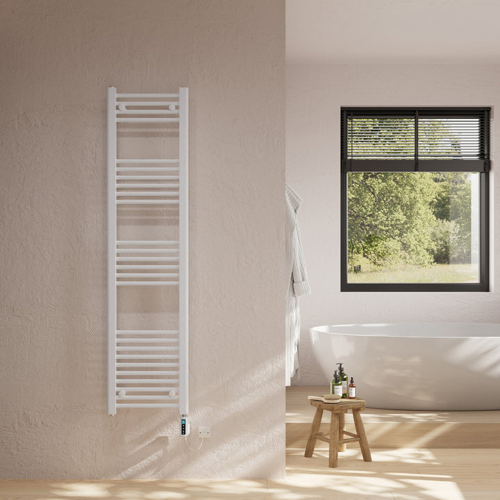 Zennor - White Electric Towel Rail H1600mm x W400mm Straight 500w Thermostatic WIFI