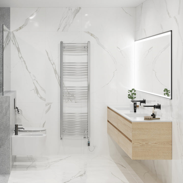 Zennor - Chrome Dual Fuel Towel Rail H1600mm x W500mm Thermostatic WIFI - Curved