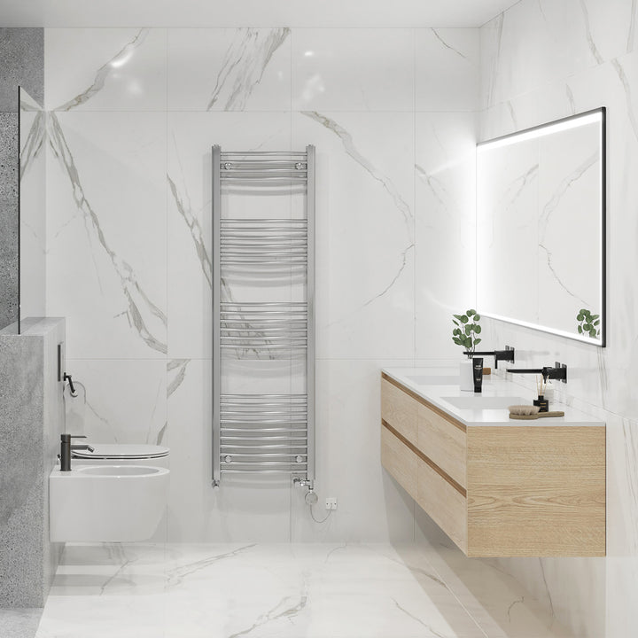 Zennor - Chrome Dual Fuel Towel Rail H1600mm x W500mm Thermostatic - Curved