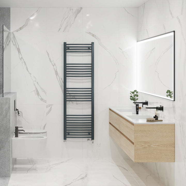 Zennor - Anthracite Dual Fuel Towel Rail H1600mm x W500mm Standard - Curved