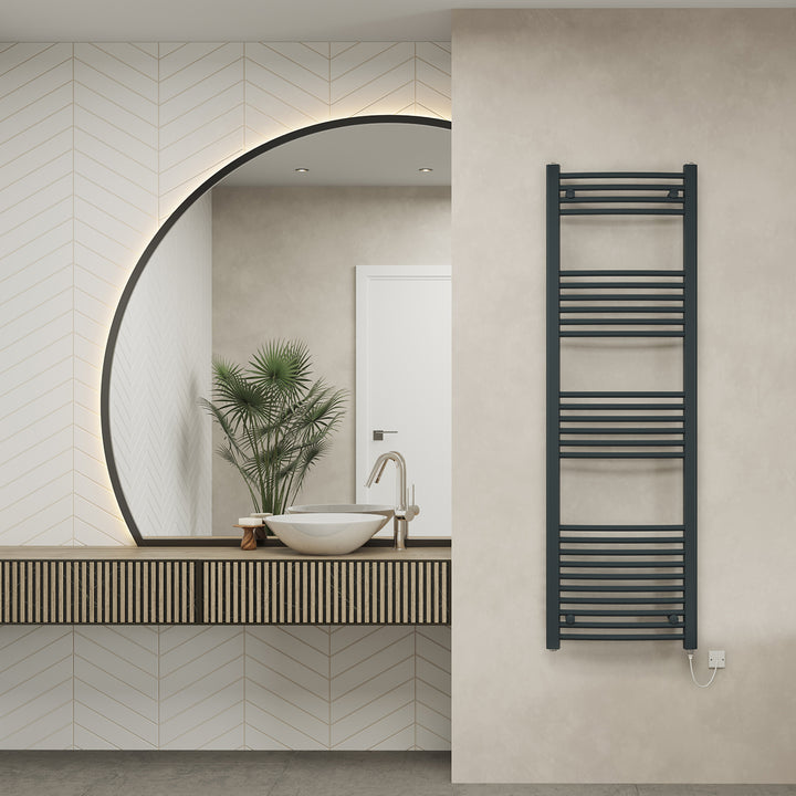 Zennor - Anthracite Electric Towel Rail H1600mm x W500mm Curved 600w Standard
