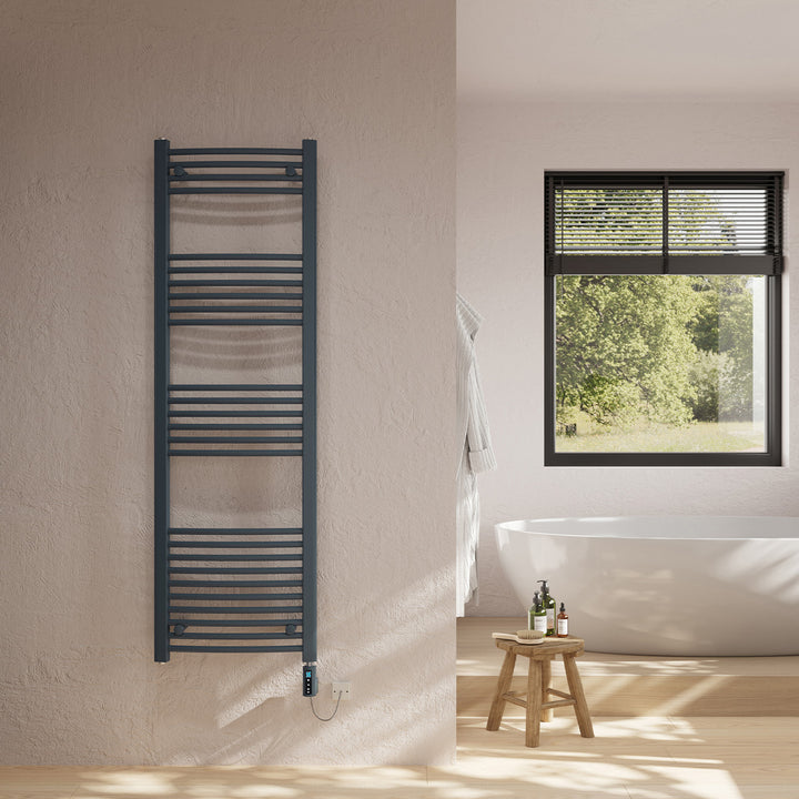 Zennor - Anthracite Electric Towel Rail H1600mm x W500mm Curved 600w Thermostatic WIFI